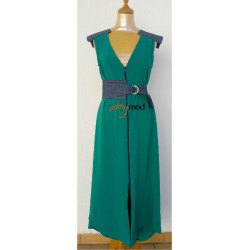 Robe chemisier fluide vert et jean