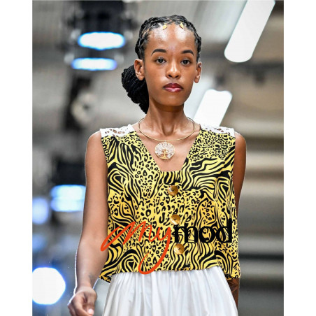 Croc top boutonné jaune imprimé zebre